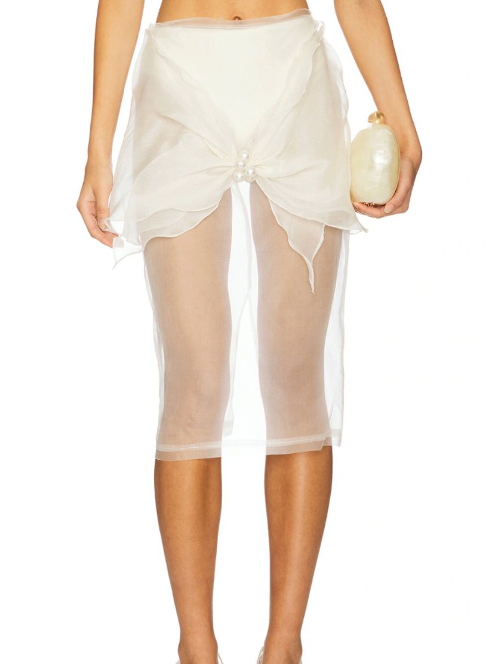 Milkwhite x REVOLVE Organza Midi Skirt With Big Bow in White Cream Sheer XS - Picture 1 of 5